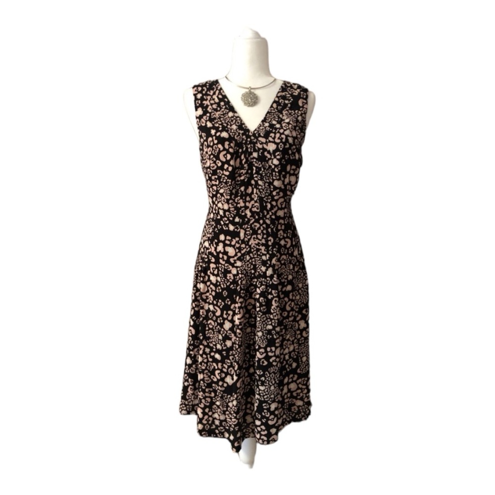 Talbots A Line Black Pink Floral Sleeveless Dress Size 12
